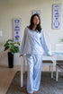 Women summer pajama set Light Blue Stripes Buttoned shirt + Pants